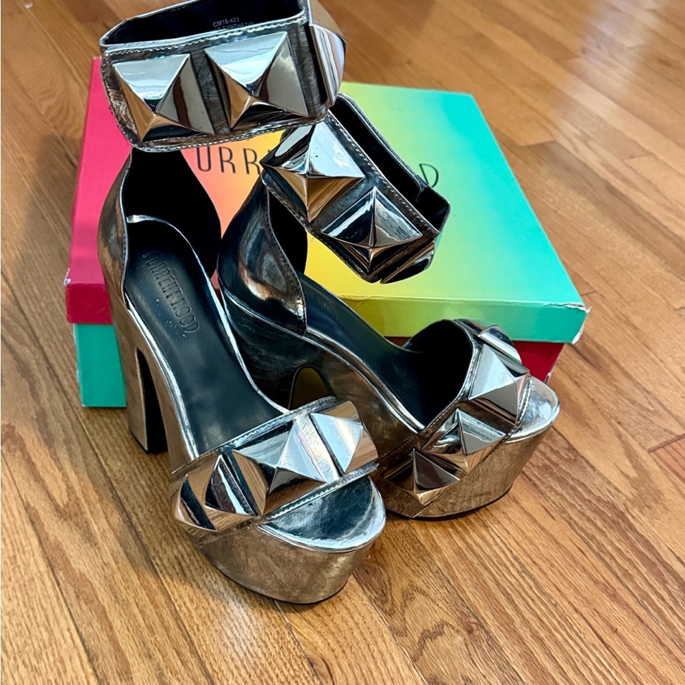 Current Mood Heavy Metal Silver Platform Heels
